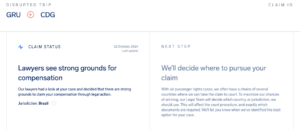 Screenshot of AirHelp recommendation to pursue legal action